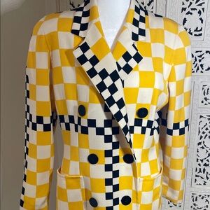 Rare Vintage BILL BLASS Yellow, White & Black Checker Double-Breasted Blazer
